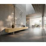 DELIFE TV stolek Cuor 250 cm keramika Laminam® Sabbia dubová 1 výklopná dvířka 1 zásuvka podnož závěsná akrylglas