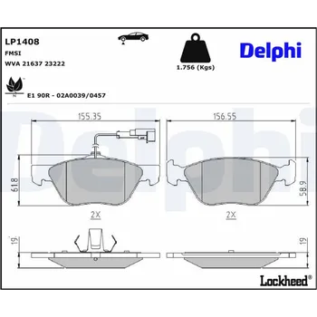 Brzdový systém Sada brzdových destiček, kotoučová brzda DELPHI LP1408