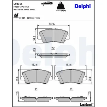 Brzdová destička Sada brzdových destiček, kotoučová brzda DELPHI LP3361