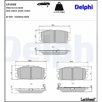 Brzdová destička Sada brzdových destiček, kotoučová brzda DELPHI LP1930