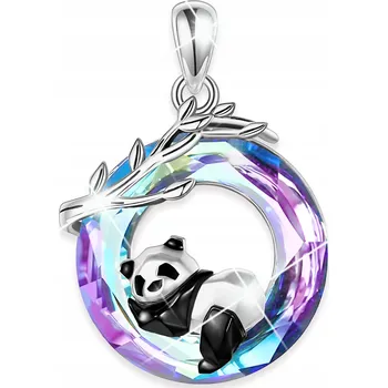 Přívěsek Stříbrný přívěsek na řetízek Velký Barevný Křišťál s Pandou STŘÍBRO 925