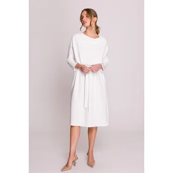 Dámské šaty ELEGANTNÍ DÁMSKÉ ŽENSKÉ ŠATY OVERSIZE Z MODALU ECRU 36/38 S/M