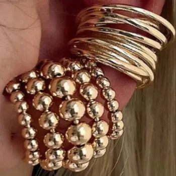 Náušnice 2 ks Výrazné klipsové kovové náušnice | módní doplňky - Zlato