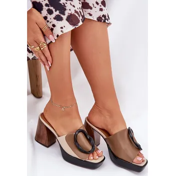 Dámské pantofle Boto Dámské sandály na sloupovém podpatku s přezkou Amuria Barva: Béžová, Velikost: 41