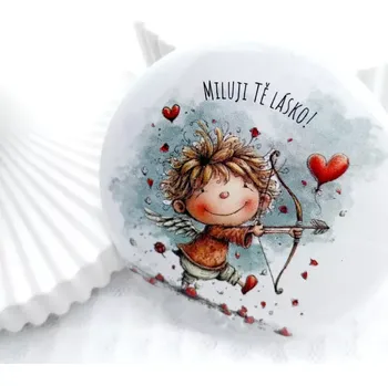 Amorek s balónkem, placka se spínacím špendlíkem, 1 kus - 44 mm