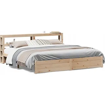 Postel Dřevěná borovicová postel s čelem a poličkami, 224,5 x 186 x 82 cm