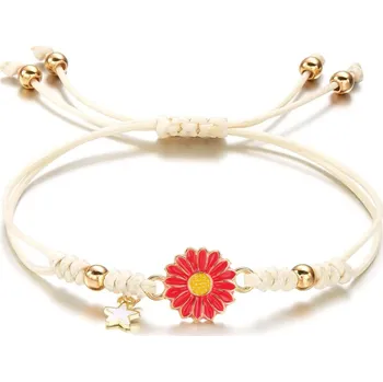 Náramek Květinový provázkový náramek ručně pletený | šperk - červený