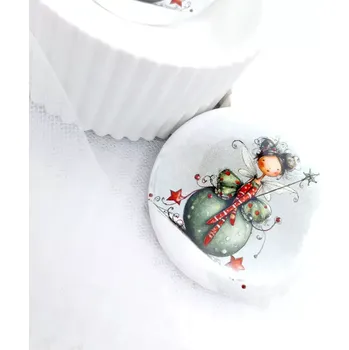 Dekorativní magnet Vánoční víla zelená, magnetka průměr 58 mm, 1 kus