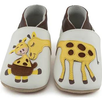 Capáčky LAIT ET MIEL Kožené capáčky s žirafou 0-6 měsíců Bílá 17-18