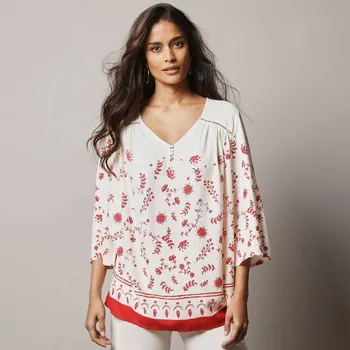 Dámské tričko Tunika s potiskem a 3/4 rukávy režná/červená 38