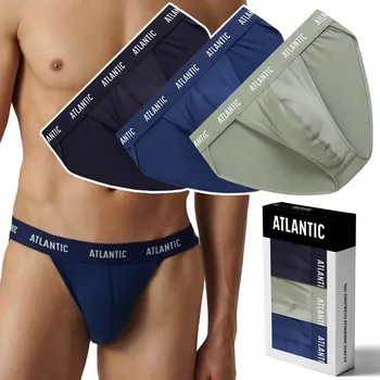 Slipy Pánské slipy TANGA 3 PÁRY, úzké slipy bavlněné ATLANTIC 3BMP-1576 - M