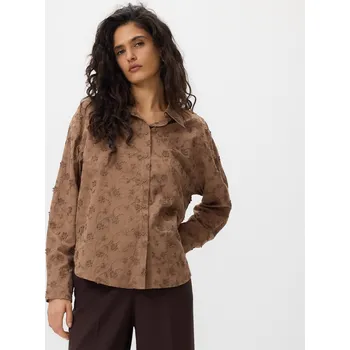 Reserved - Bavlněná košile s výšivkou - zlatavá hnědá - 074HN-82X - 074HN-82X-L