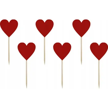 Jedlá dekorace na dort Zápichy do dortu Srdce 6 Ks Narozeniny Valentýn