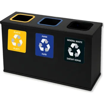 Odpadkový koš Alda Sestava na tříděný odpad Eko Station Mini, 3 x 12L, lakovaná ocel, černá