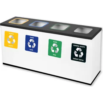 Odpadkový koš Alda Sestava na tříděný odpad Eko Station Mini, 4 x 12L, lakovaná ocel, bílá/černé víko