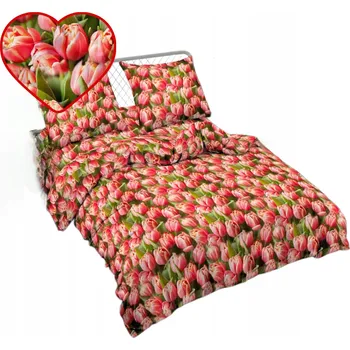 Povlečení Povlečení 160x200 BAVLNĚNÝ SATÉN ČERVENÉ TULIPÁNY