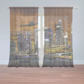 Záclona Sablio Záclony Letadlo nad mrakodrapy: 2 ks - 150x250 cm - Sablio