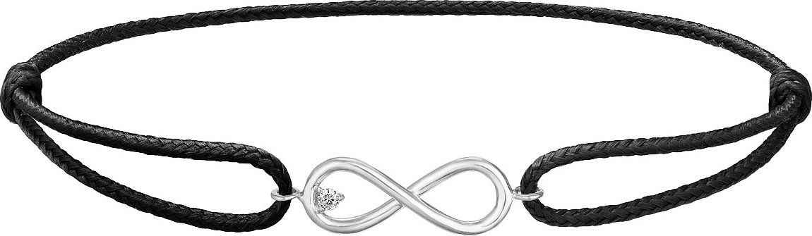 Tiami Provázkový náramek Infinity z bílého zlata s diamantem Šnůrkové náramky: černý