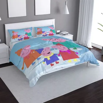 Povlečení Saténové povlečení Prasátko Pepina Rodina - Sablio - 140x200 / 90x70