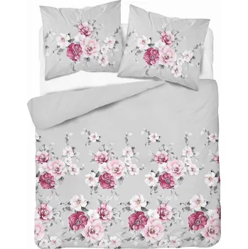 Povlečení Povlečení 220x200 Saténové mikrovlákno Květy Červené na popelu