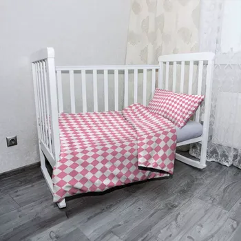 Povlečení Sablio Mikroplyšové povlečení do dětské postýlky Růžovobílé kosočtverce - 100x135 / 40x60