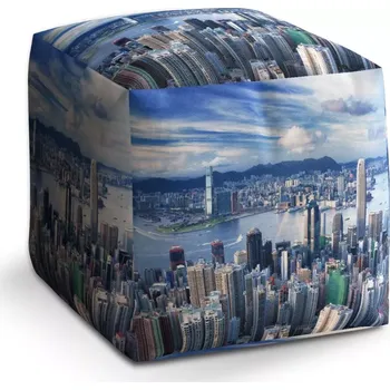 Taburet Sablio Taburet Kostka Město s mrakodrapy: 40x40x40 cm - Sablio