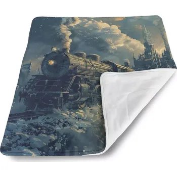 Dětská deka Sablio Dětská deka pro miminko Parní lokomotiva v zasněženém městě - 80x100 cm