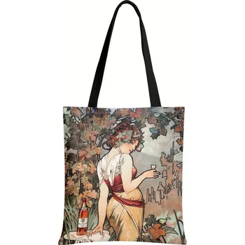 Olejomalba Alphonse Mucha na tašce | plátěná taška, taška přes rameno - Cognac , 35x40cm