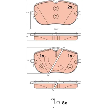 Brzdová destička Sada brzdových destiček, kotoučová brzda TRW GDB2549