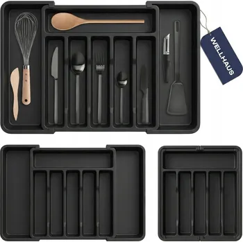 Příborník do zásuvky ORGANIZÉR DO ZÁSUVKY, ROZKLÁDACÍ ORGANIZÉR, NASTAVITELNÝ NA PŘÍBORY, ČERNÁ WELLHAUS