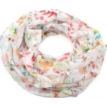 Šála Tunelová šála - bílo-oranžová s květinovým vzorem