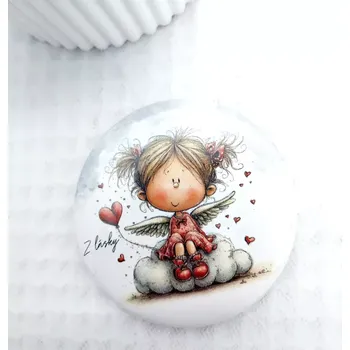 Amorek na obláčku, placka se spínacím špendlíkem, 1 kus - 44 mm