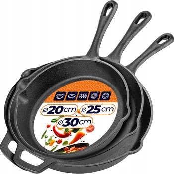 Pánev SADA LITINOVÝCH PÁNVI 3x LITINOVÁ PÁNEV INDUKCE PLYN GRIL 20/25/30 cm