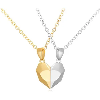 Náhrdelník 2 ks Magnetické srdce párový náhrdelník | šperk - Zlato Stříbro , 50 cm