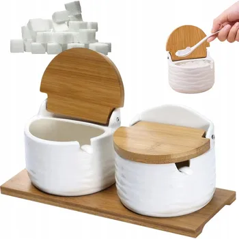 Dóza na potraviny Keramické dózy 250 ml s dřevěným podstavcem pro skladování koření