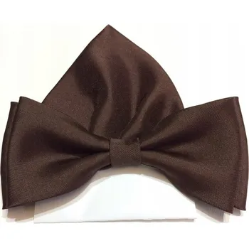 CGM Hladký motýlek JEDNOBAREVNÝ KLASICKÝ s trojcípým kapesníčkem, hnědý