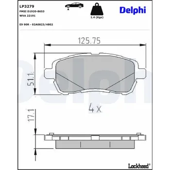 Brzdový systém Sada brzdových destiček, kotoučová brzda DELPHI LP3279