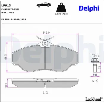 Brzdová destička Sada brzdových destiček, kotoučová brzda DELPHI LP913