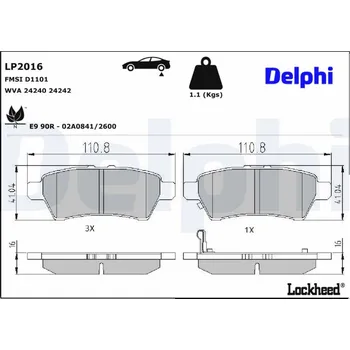 Brzdový systém Sada brzdových destiček, kotoučová brzda DELPHI LP2016