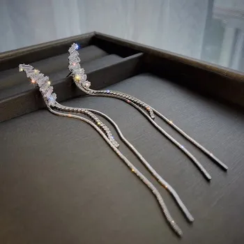 Náušnice Květinové dlouhé zirkonové visací náušnice | šperk - Stříbro 2