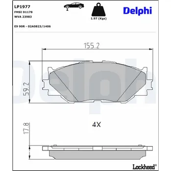 Autodíl Sada brzdových destiček, kotoučová brzda DELPHI LP1977