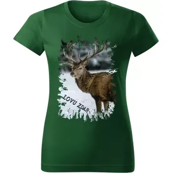 Dámské tričko Moon River Lovu Zdar jelen v zimě dámské tričko pro myslivce lahvově zelené velikost M (myslivecké tričko)