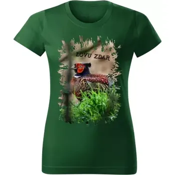 Dámské tričko Moon River Lovu Zdar bažant dámské tričko pro myslivce lahvově zelené velikost L (myslivecké tričko)