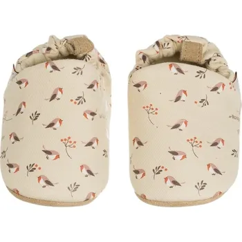 Capáčky LAIT ET MIEL Bavlněné capáčky s koženou podrážkou s ptáčky 0-6 měsíců 17-18