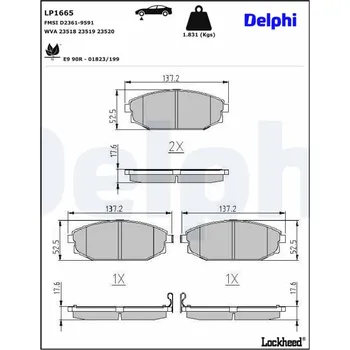 Brzdová destička Sada brzdových destiček, kotoučová brzda DELPHI LP1665