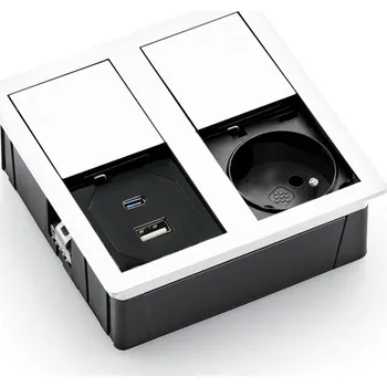 Elektrická zásuvka ASA 06015E00028 VERSAHIT DUAL Vestavná zásuvková jednotka, 1x zásuvka, 1x nabíječka USB A+C, kabel 2 m, vidlice samostatně, bílá