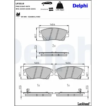 Brzdová destička Sada brzdových destiček, kotoučová brzda DELPHI LP3519