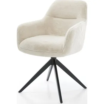 Jídelní židle DELIFE Jídelní židle Pejo-Flex plyšový manšestr krémová bílá křížová podnož široká černá 360° otočný houpací funkce taštičkové pružiny