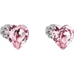 Stříbrné náušnice pecka s krystaly Swarovski růžové srdce 31139.3