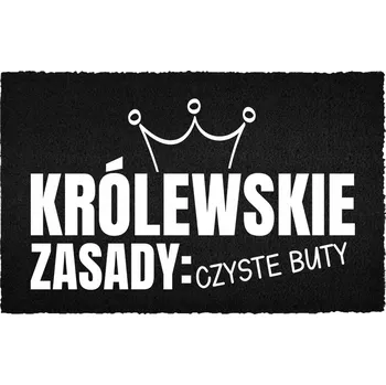 Rohožka VSTUPNÍ ROHOŽKA 40X60CM ČERNÁ KOKOSOVÁ S HUMOREM KRÁLOVSKÁ PRAVIDLA